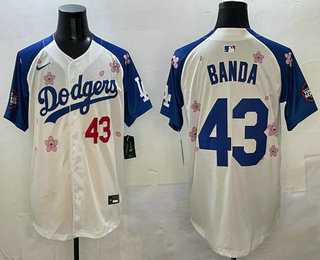 Mens Los Angeles Dodgers #43 Anthony Banda White Royal 2025 Tokyo Series Limited Stitched Jersey
